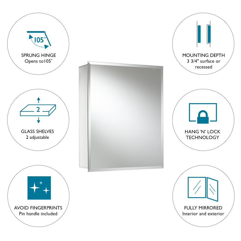 Jacuzzi 16-in x 20-in Rectangle Surface/Recessed Mirrored Medicine Cabinet