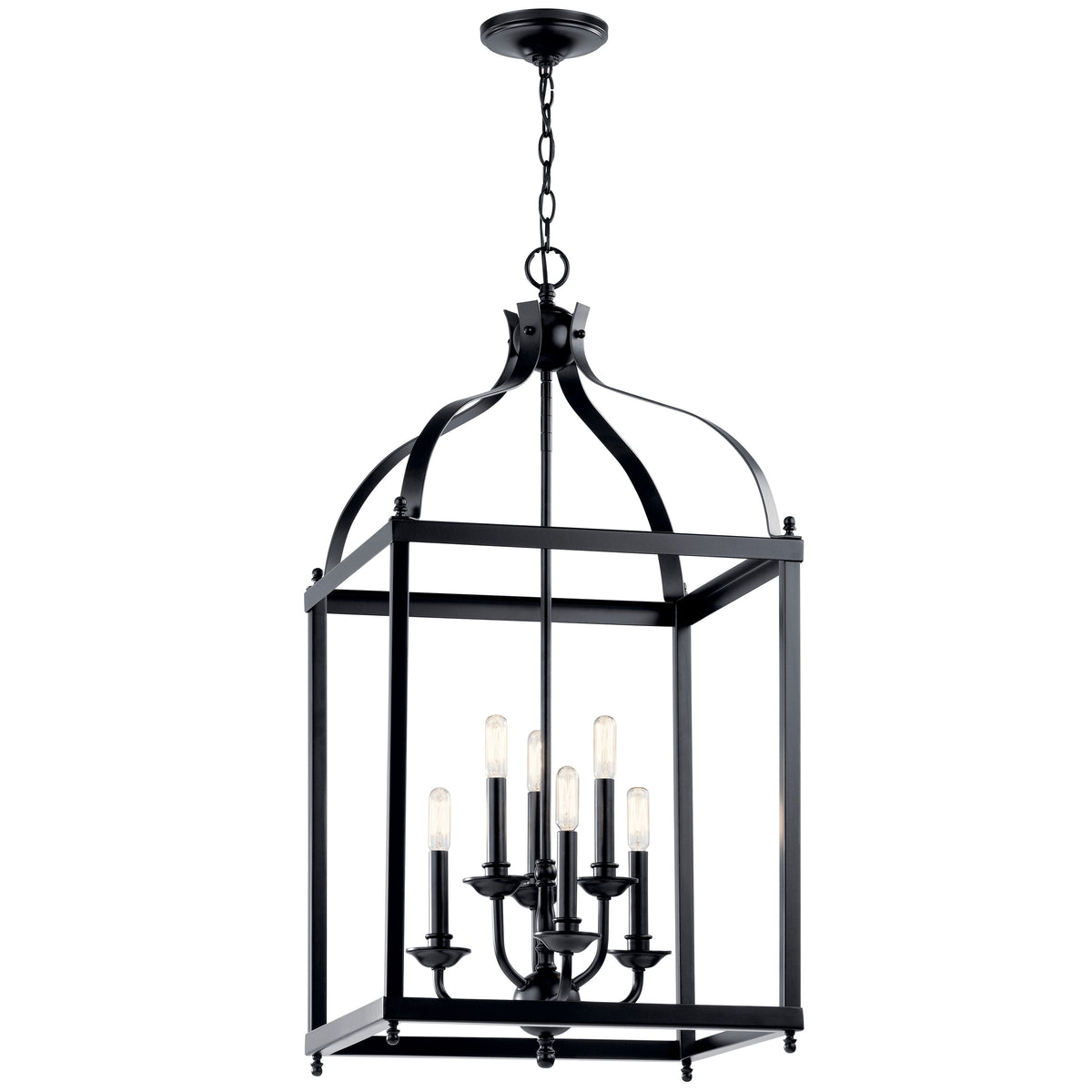 Kichler Larkin 6-Light Black Traditional Lantern Large Hanging Pendant Light