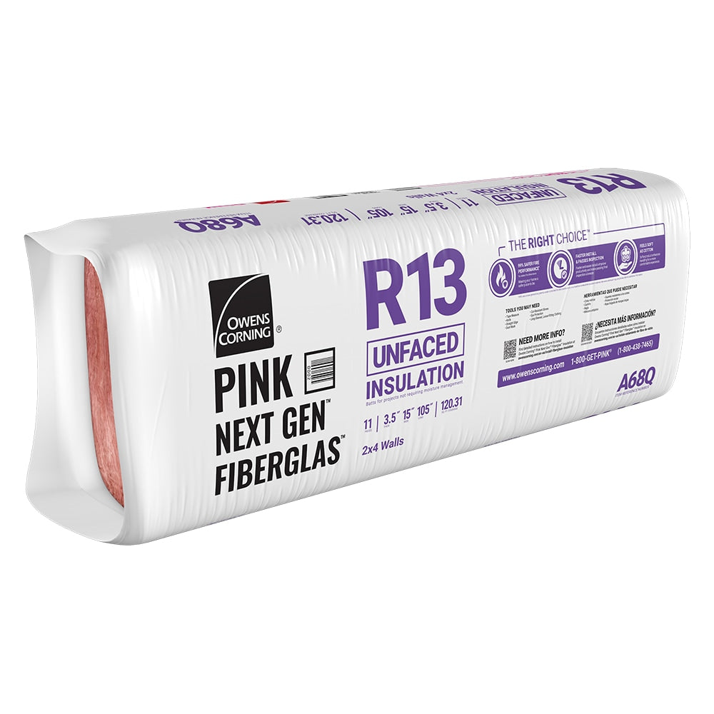 Owens Corning R-13 Unfaced Fiberglass Insulation Batts, 3.5 in. x 15 in. x 105 in. — 5 Bags