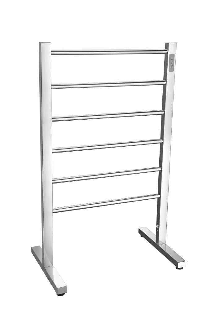 ANZZI Polished Chrome Plug-In Freestanding Towel Warmer, 21.85 x 13.98 x 35.24 in, Kiln Series 6-Bar