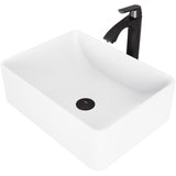 Amaryllis White Matte Stone Vessel Bathroom Sink Set with Linus Vessel Faucet in Matte Black - Super Arbor
