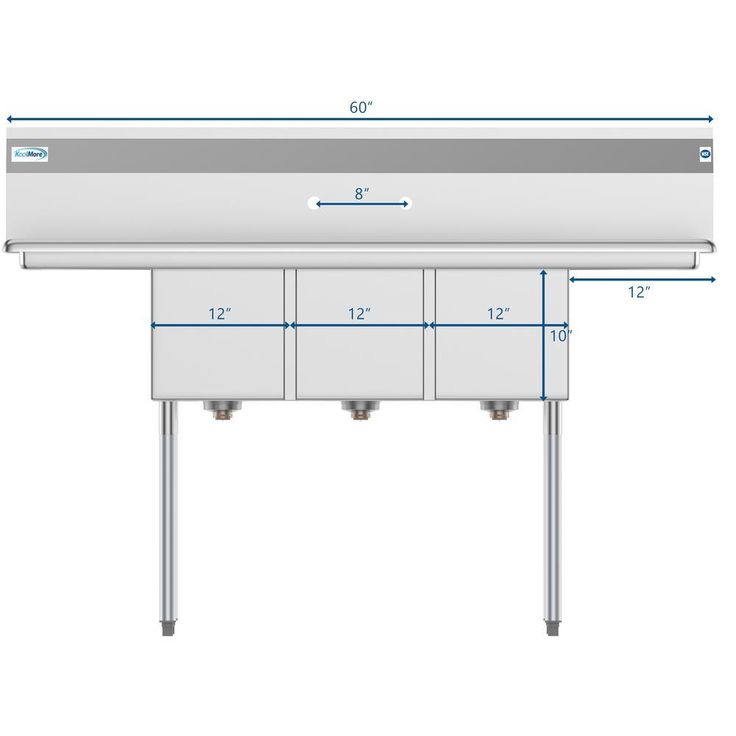 Freestanding Stainless Steel 60 in. 2-Hole Triple Bowl Commercial Kitchen Sink