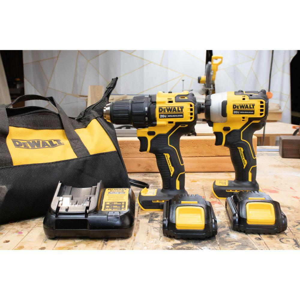ATOMIC 20-Volt MAX Lithium-Ion Brushless Cordless Compact Drill/Impact Combo Kit (2-Tool) 2 Batteries 1.3Ah and Charger - Super Arbor