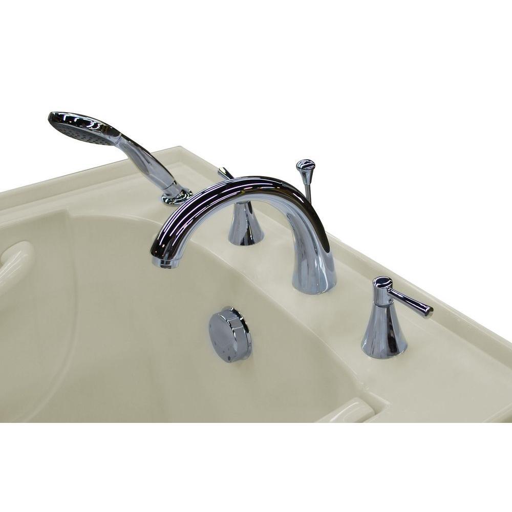 Nova Wheelchair Accessible 5 ft. Walk-in Whirlpool and Air Bathtub with Flat Easy Up Adhesive Wall Surround in Biscuit - Super Arbor