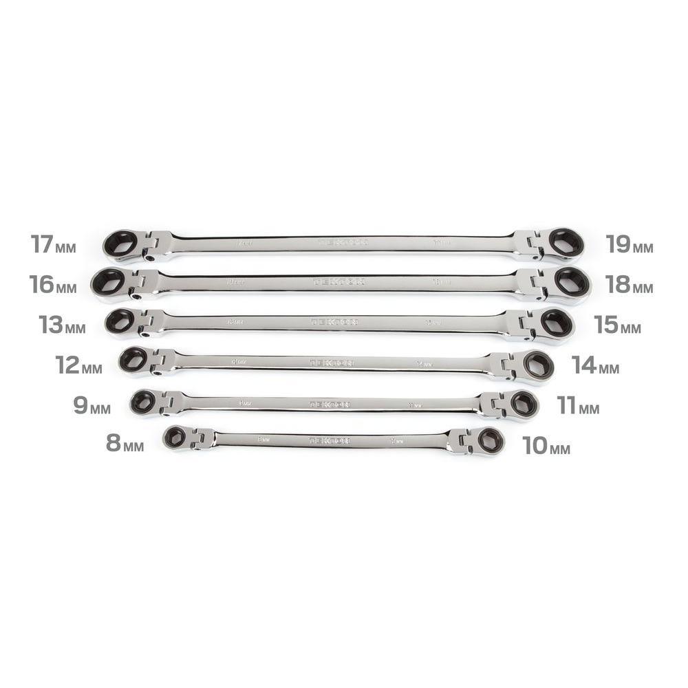 6-Piece Extra Long Flex-Head Ratchet Box End Wrench Set (8-19 mm) - Super Arbor