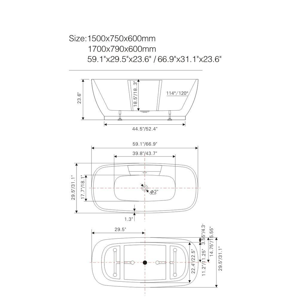 Toulon 59 in. Acrylic Flatbottom Freestanding Bathtub in White - Super Arbor