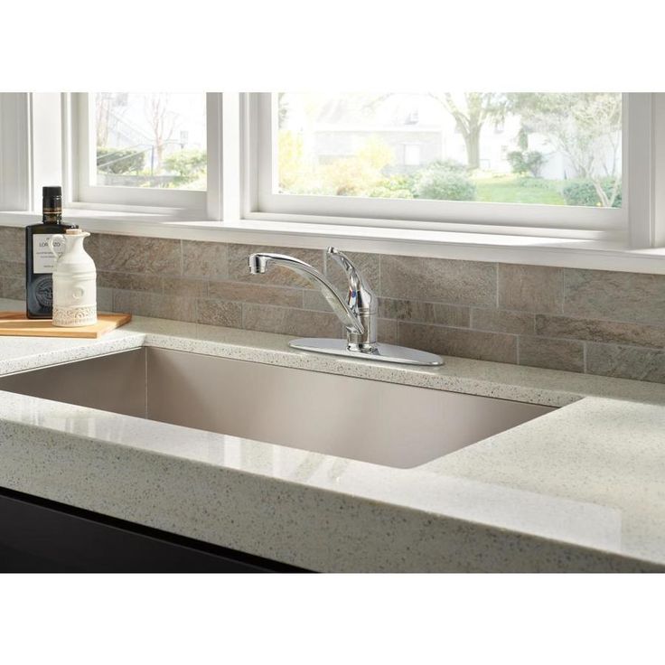 Delta Foundations Chrome 1-Handle Deck-Mount Low-Arc Handle Kitchen Faucet (Deck Plate Included)