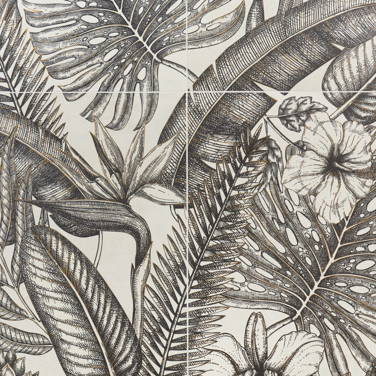 Paula Purroy Gardenia Black and White 24x48 Porcelain Tile