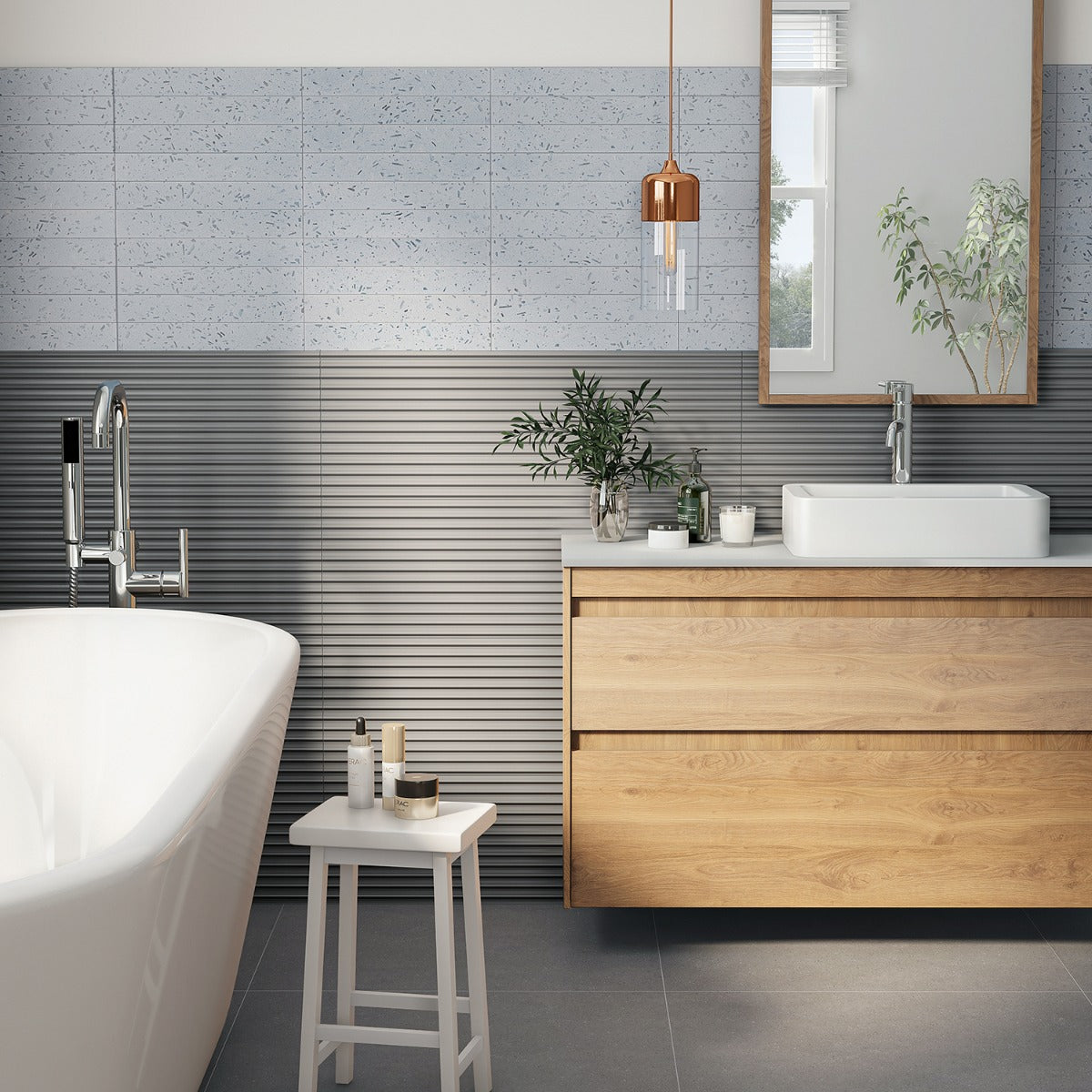 Mod Smoke Gray 12x36 3D Fluted Matte Ceramic Tile - Lux Tile