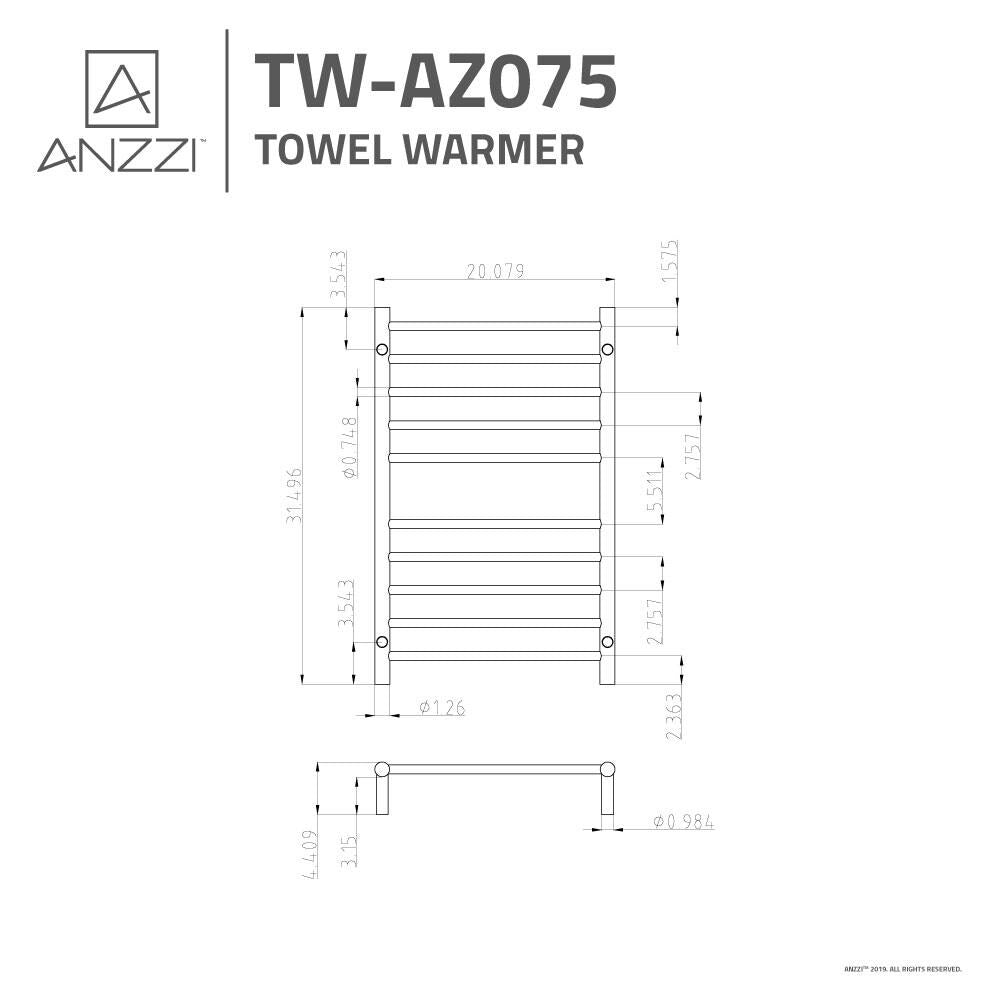 ANZZI Polished Chrome Plug-In Wall Mount Towel Warmer, 20.08 x 4.41 x 31.5 in, 80W