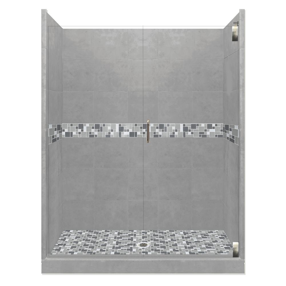 Del Mar Grand Hinged 36 in. x 54 in. x 80 in. Center Drain Alcove Shower Kit in Natural Buff and Satin Nickel Hardware - Super Arbor