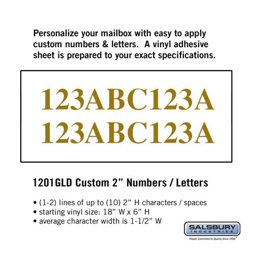Custom Gold Vinyl Numbers and Letters - Horizontal - 2 Inches High