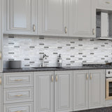 Elida Ceramica White 12-in x 12-in Mirrored Glass/Stone Linear Mosaic Wall Tile