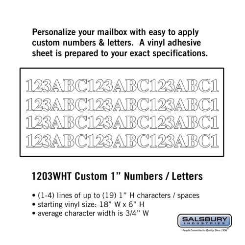 Custom Numbers and Letters - Horizontal White Vinyl 1 Inch High
