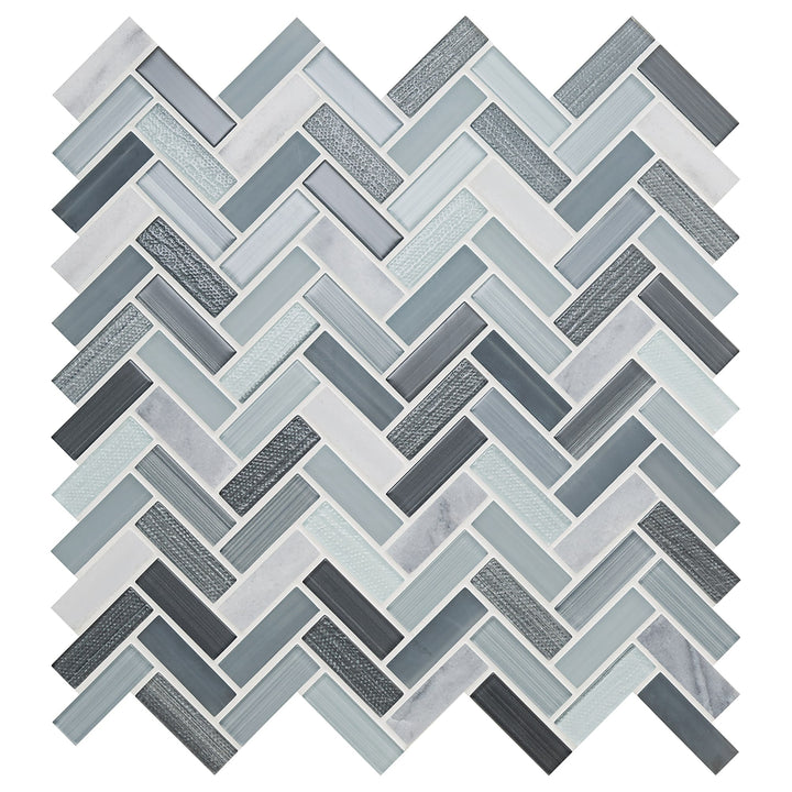 Daltile Serentina Zen 12-in x 12-in Multi-finish Glass Patterned Herringbone Mosaic Wall Tile product image