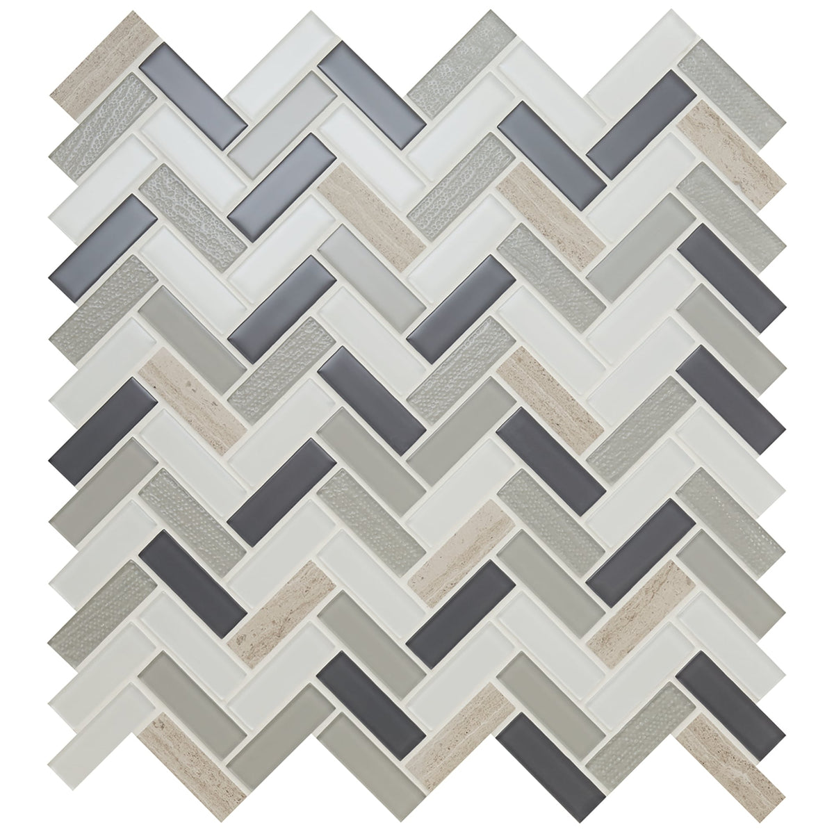Daltile Serentina Tranquility 12-in x 12-in Multi-finish Glass Patterned Herringbone Mosaic Wall Tile product image