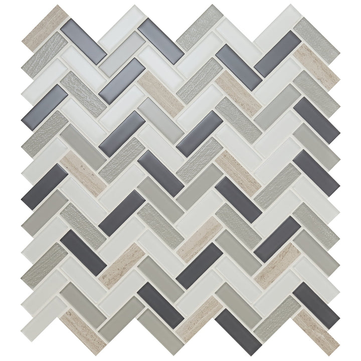 Daltile Serentina Tranquility 12-in x 12-in Multi-finish Glass Patterned Herringbone Mosaic Wall Tile product image