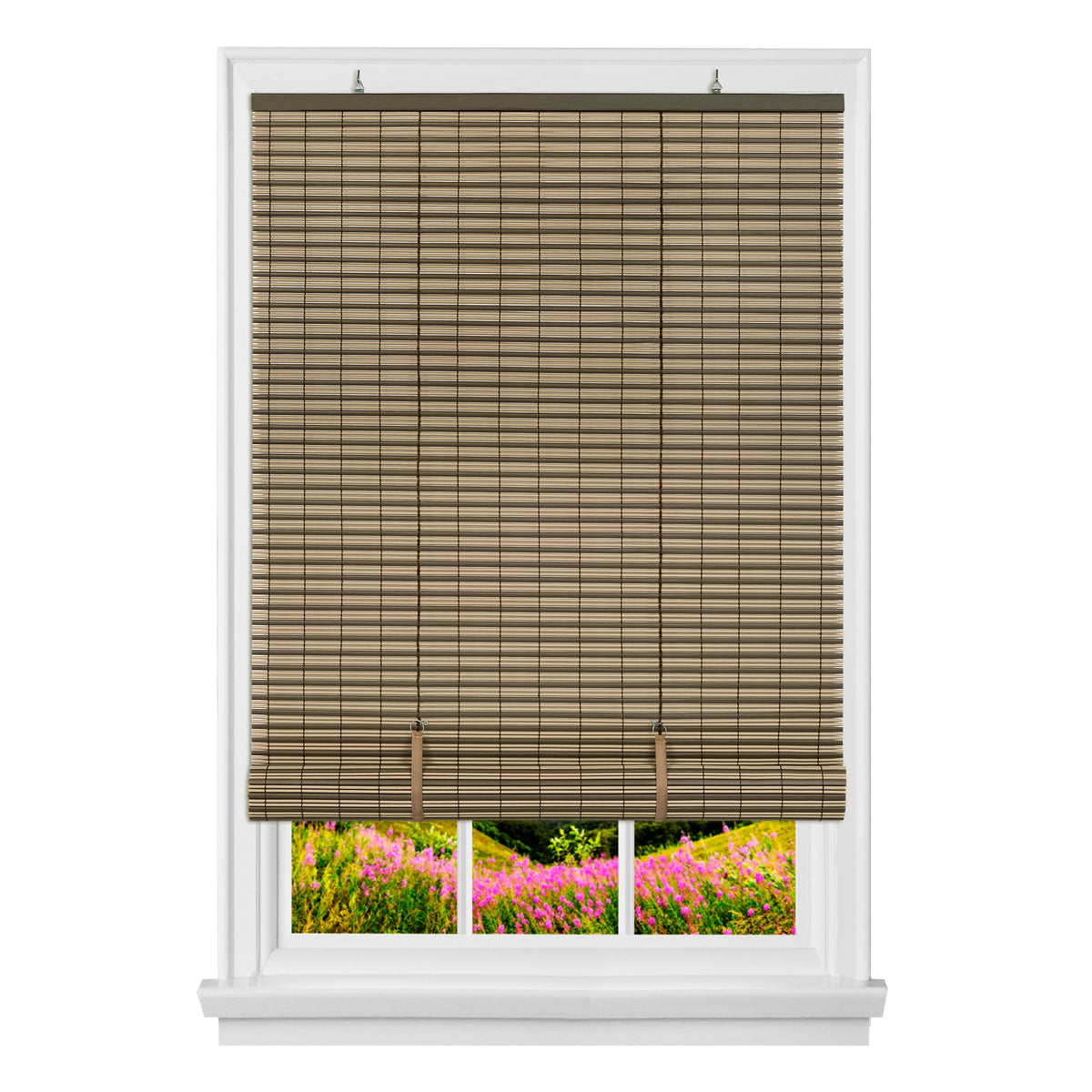 Achim Cordless Veranda 0.25-in Slat Width 30-in x 72-in Cordless Cocoa/Almond Vinyl Room Darkening Roll-Up Blinds