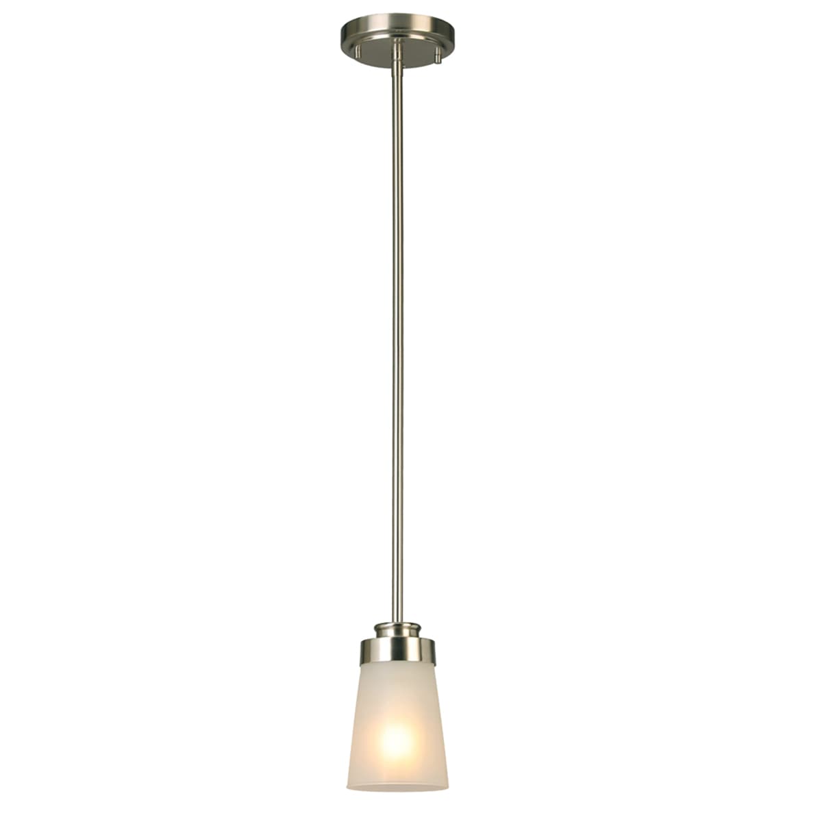 Project Source Aldridge Brushed Nickel Frosted Glass Bell Mini Pendant Light, 4.37-in, Adjustable Rods