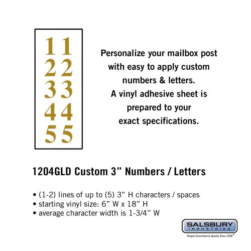 Custom Gold Vinyl Numbers and Letters, 3 Inches High