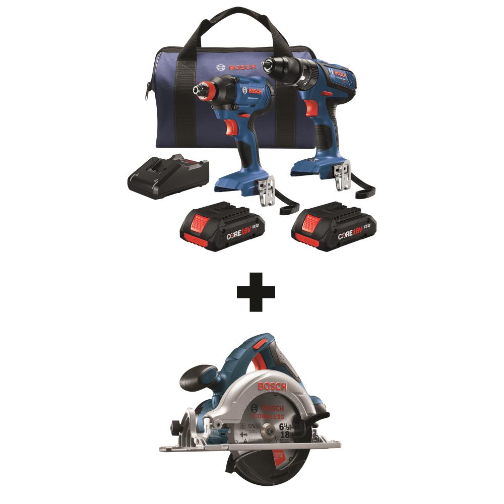 Bosch CORE18V 3-Tool 18-Volt Power Tool Combo Kit with Soft Case, Charger and 2 Batteries