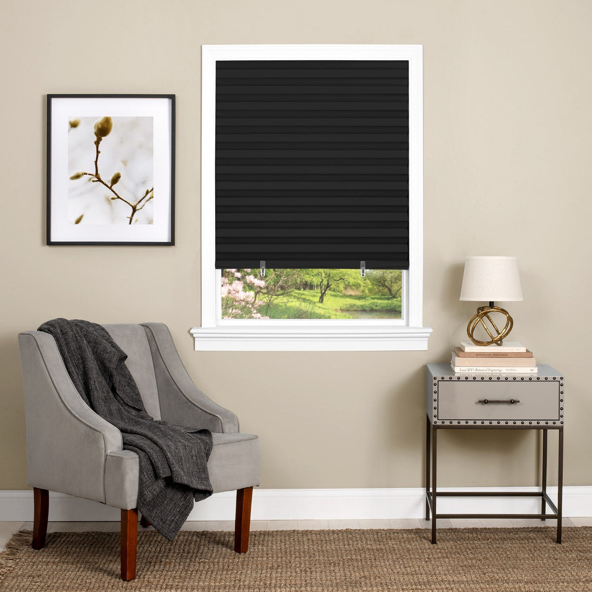 Achim Cordless 1-2-3 Shade, 48 in W x 75 in L, Black Room Darkening Cordless Pleated Temporary Shade