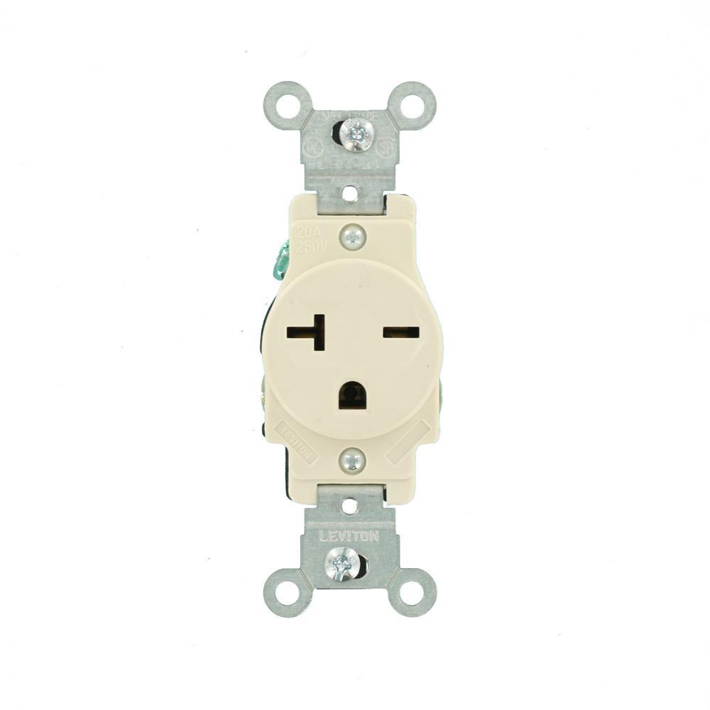 20 Amp Commercial Grade Double-Pole Single Outlet, Light Almond - Super Arbor