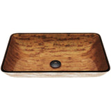 VIGO Amber Sunset Handmade Countertop Glass Rectangle Vessel Bathroom Sink in Light Wood