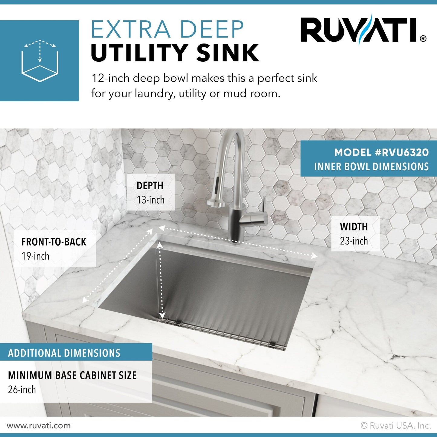 Ruvati Stainless Steel Undermount Laundry Sink with Drain - 21" x 18"