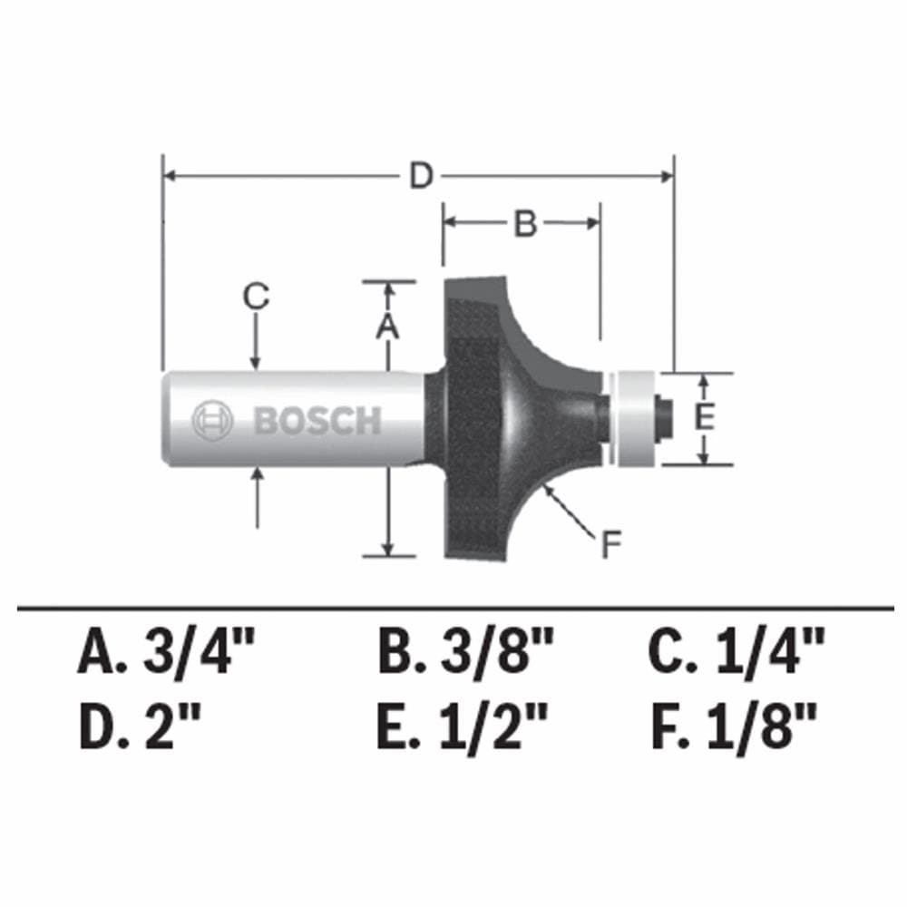 Bosch 1/8-in Carbide-Tipped Roundover Router Bit, 1/4-in Shank, 3/4-in OD