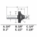 Bosch 1/8-in Carbide-Tipped Roundover Router Bit, 1/4-in Shank, 3/4-in OD