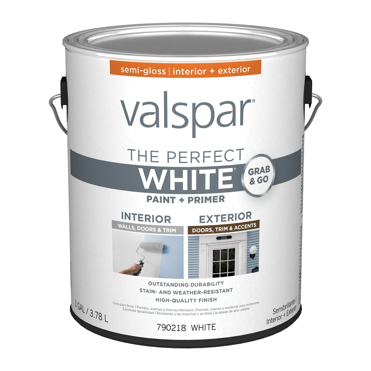 Valspar The Perfect White Semi-Gloss 100% Acrylic Latex Paint + Primer, Interior/Exterior, 1-Gallon (128-fl oz)
