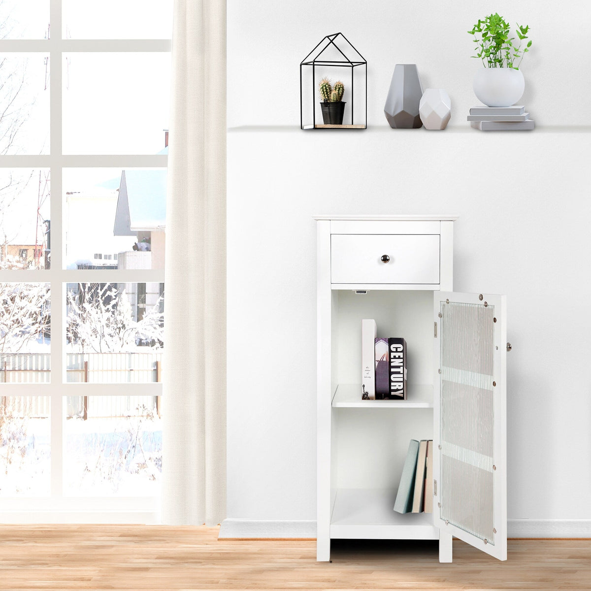 Teamson Home Connor 15-in x 36-in x 14-in White Freestanding Linen Cabinet