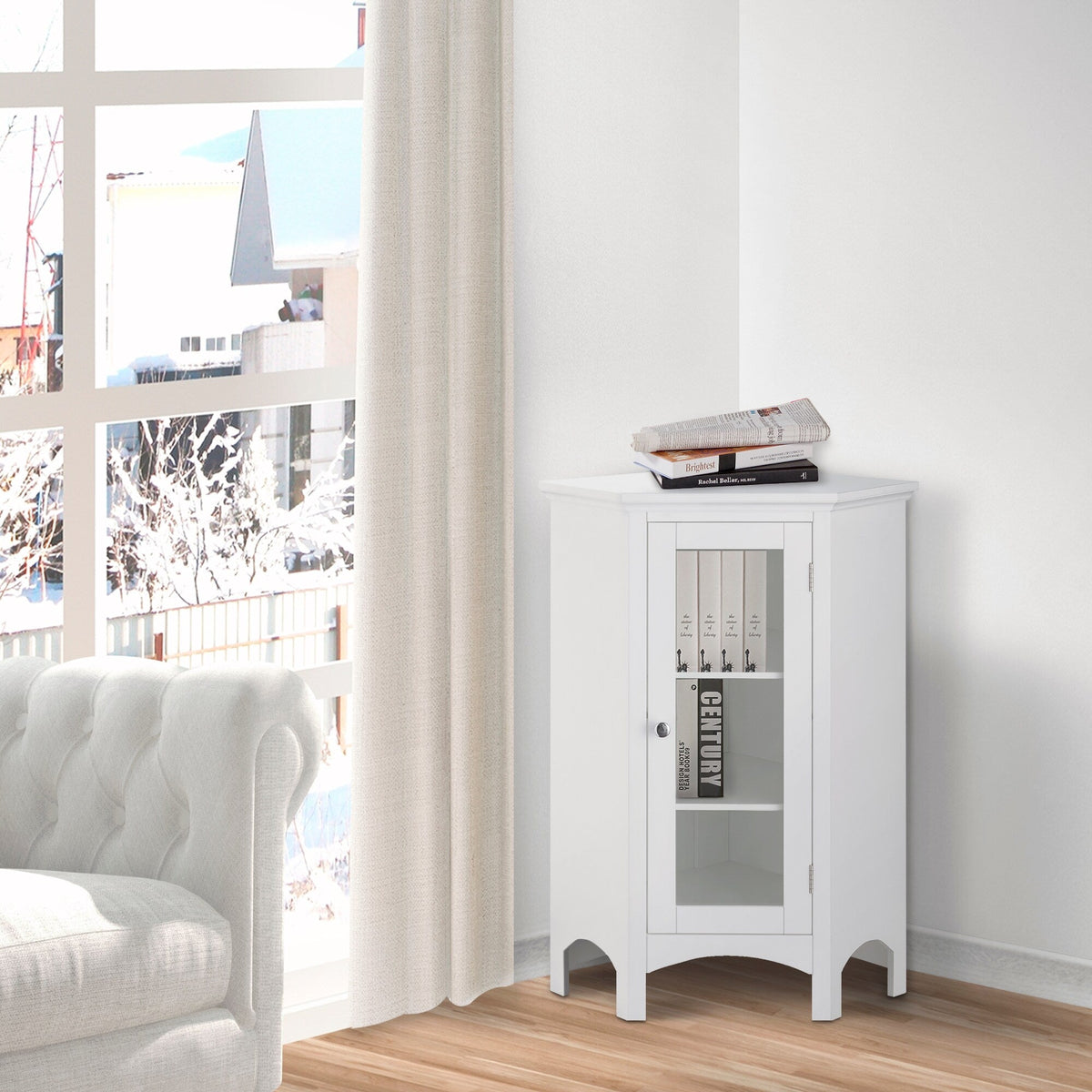 Teamson Home Madison 24.75-in x 32-in x 17-in White Freestanding Corner Linen Cabinet