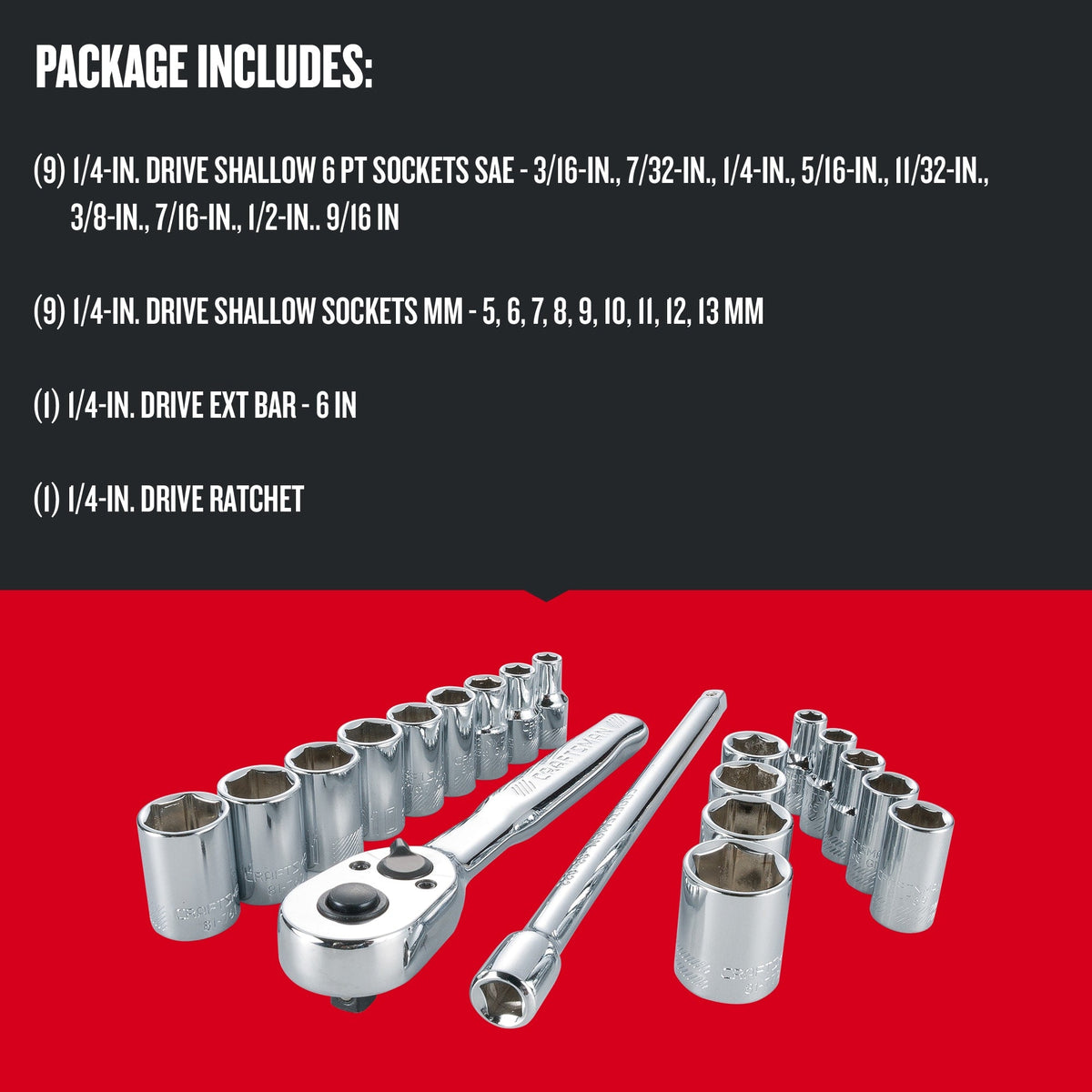 CRAFTSMAN VERSASTACK 20-Piece Standard (SAE) and Metric 1/4-in Drive Mechanics Tool Set, Polished Chrome, Hard Case