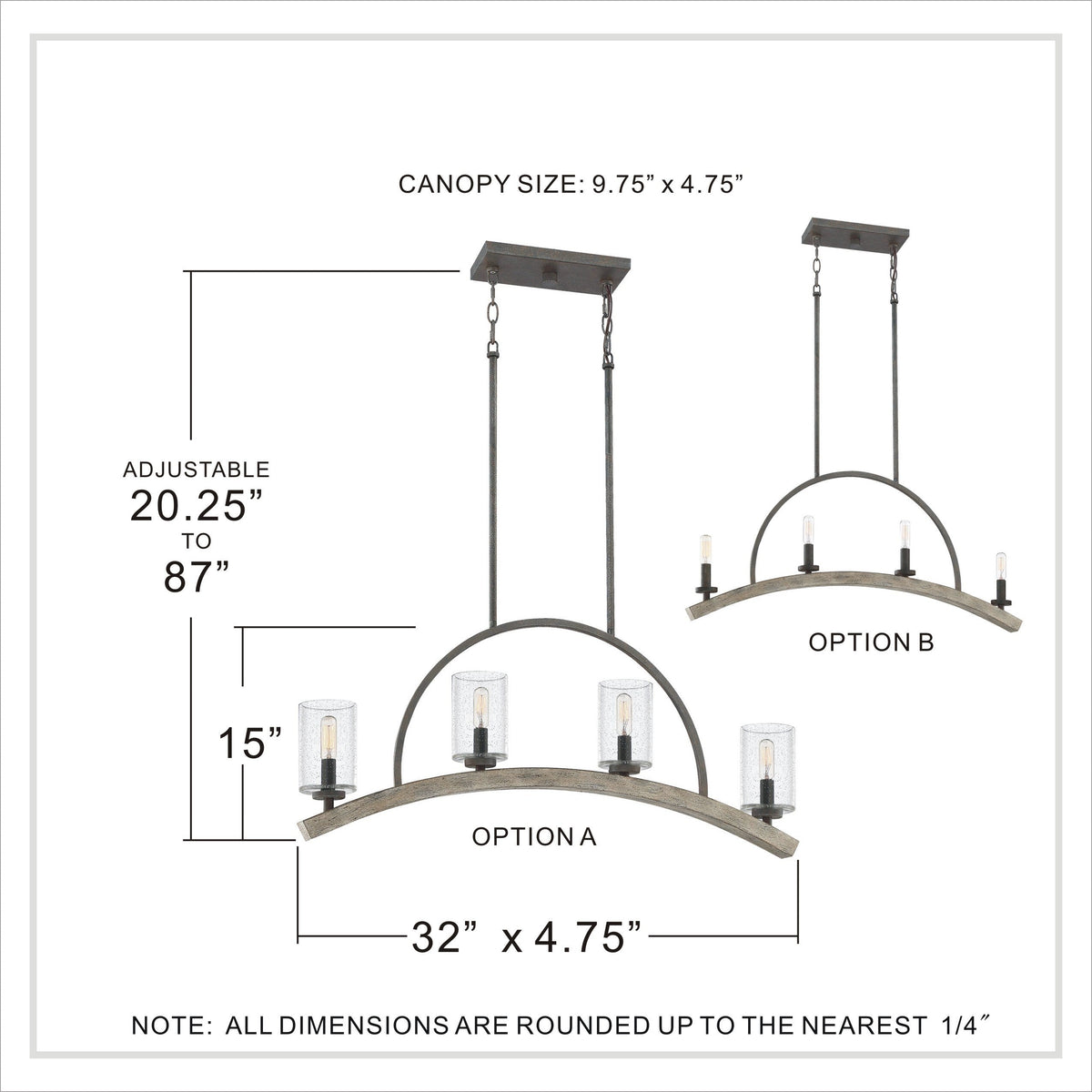 Quoizel Arley 4-Light Rustic Black and Faux Weathered Wood Farmhouse Chandelier, 32-in Linear