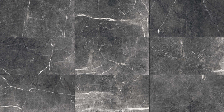 allen + roth Noir Black veined 6-in x 12-in Glazed Porcelain Floor and Wall Tile product image