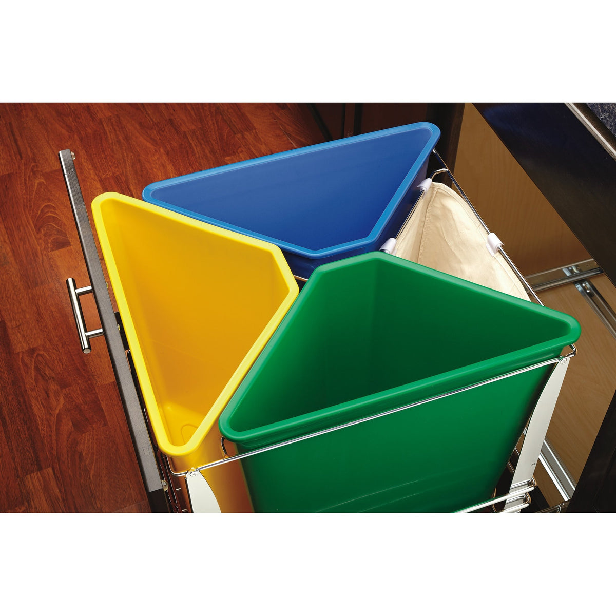 Rev-A-Shelf 25-Quart Triple-Bin Soft-Close Pull-Out Trash & Recycling Center, Chrome Frame