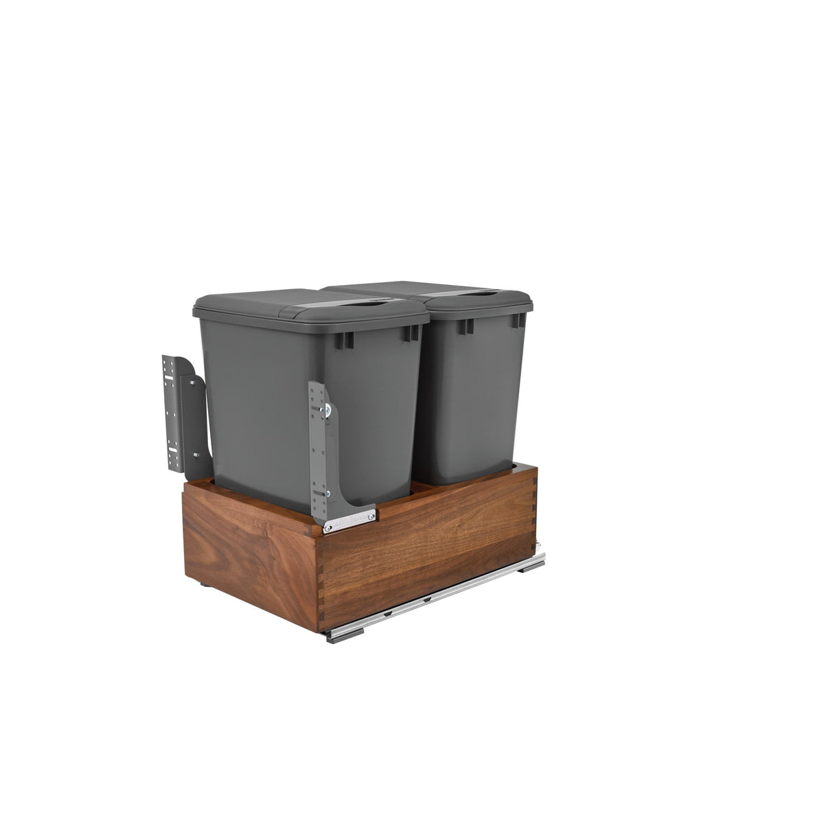 Rev-A-Shelf 50-Quart Plastic Soft-Close Double Pull-Out Trash Can, Walnut Frame