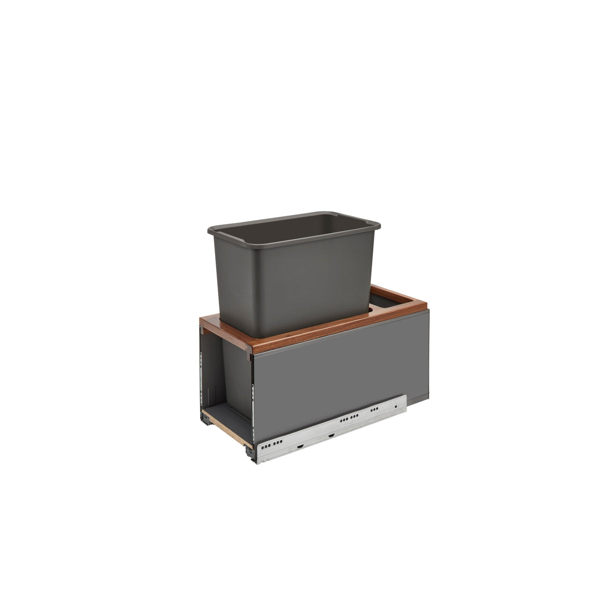 Rev-A-Shelf 30-Quart Plastic Soft-Close Pull-Out Trash Can, Single Bin with Walnut Accent