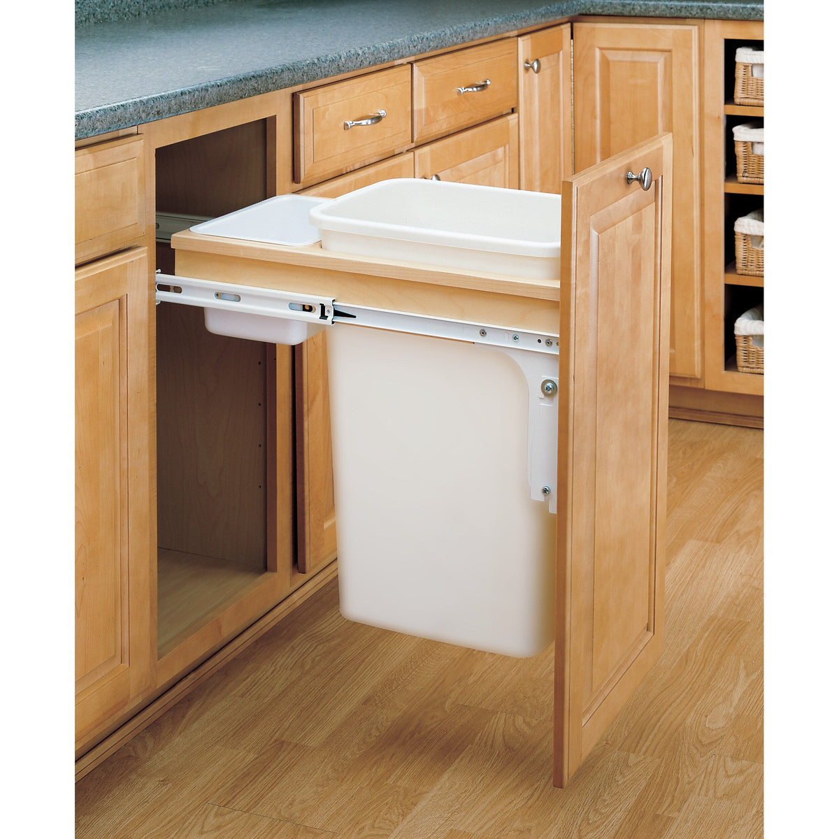 Rev-A-Shelf 50-Quart Plastic Pull-Out Trash Can, Top-Mount, 15-in Cabinet Opening