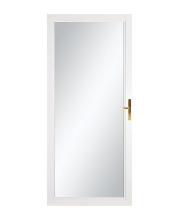LARSON Williamsburg 32-in x 81-in White Full-view Interchangeable Screen Aluminum Storm Door with Polished Brass Handle