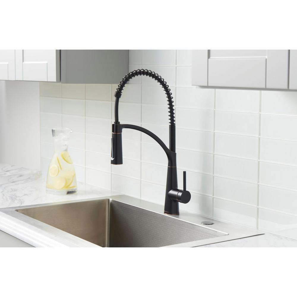 Brenner Commercial Style Single-Handle Pull-Down Sprayer Kitchen Faucet in Oil Rubbed Bronze Finish - Super Arbor