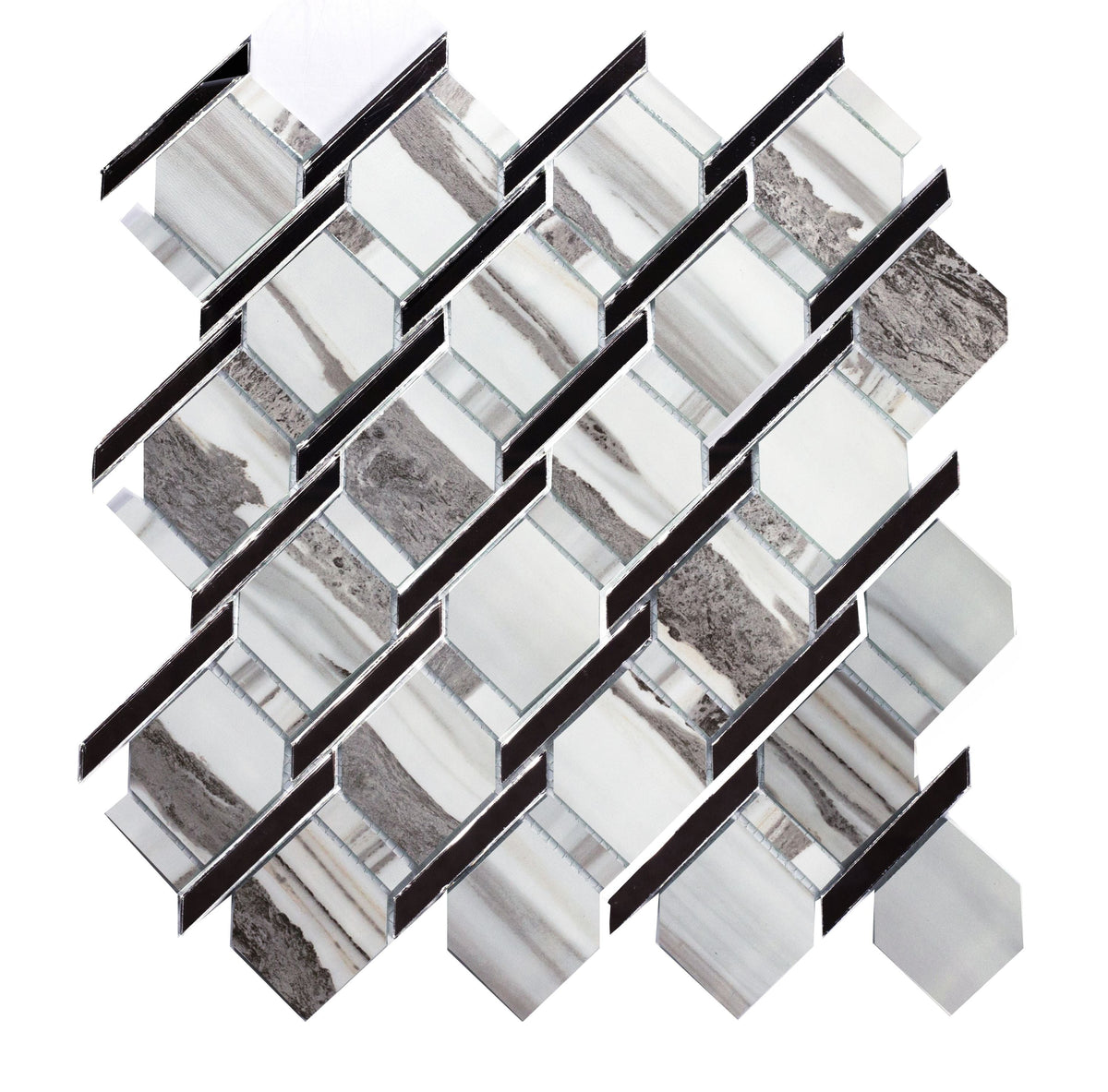 Abolos Musico Urban Corteccia white 12-in x 12-in Multi-finish Glass Patterned Diamond Mosaic Wall Tile product image