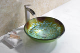 ANZZI Tara Deco-Glass Vessel Sink in Glacial Blaze, Round 16.5 in. x 5.7 in. with Drain