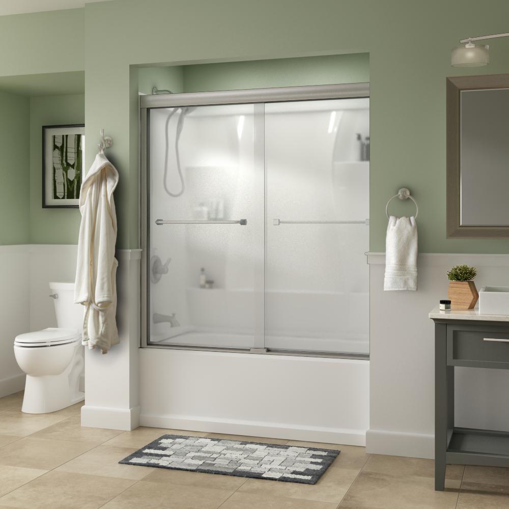Everly 60 in. x 58-1/8 in. Traditional Semi-Frameless Sliding Bathtub Door in Chrome and 1/4 in. (6mm) Rain Glass - Super Arbor