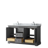 Wyndham Collection Avery 60-in Dark Gray Double Sink Bathroom Vanity with White Carrara Marble Top