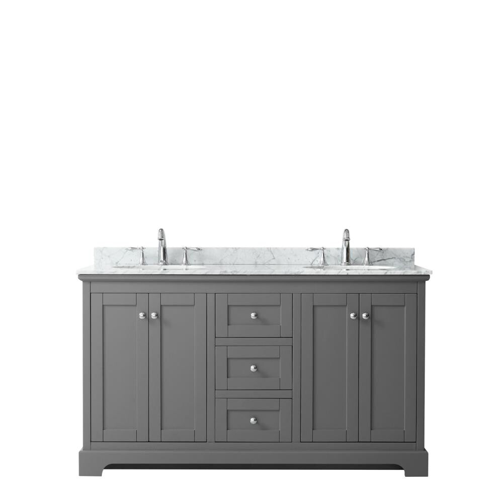 Wyndham Collection Avery 60-in Dark Gray Double Sink Bathroom Vanity with White Carrara Marble Top