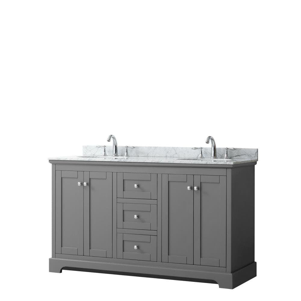 Wyndham Collection Avery 60-in Dark Gray Double Sink Bathroom Vanity with White Carrara Marble Top