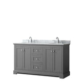Wyndham Collection Avery 60-in Dark Gray Double Sink Bathroom Vanity with White Carrara Marble Top